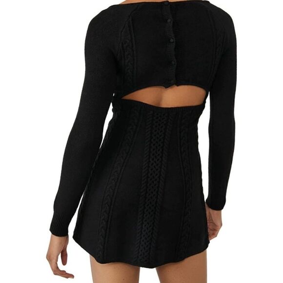 Free People Small World Mini Black Sweater Dress Size XS - Picture 10 of 16